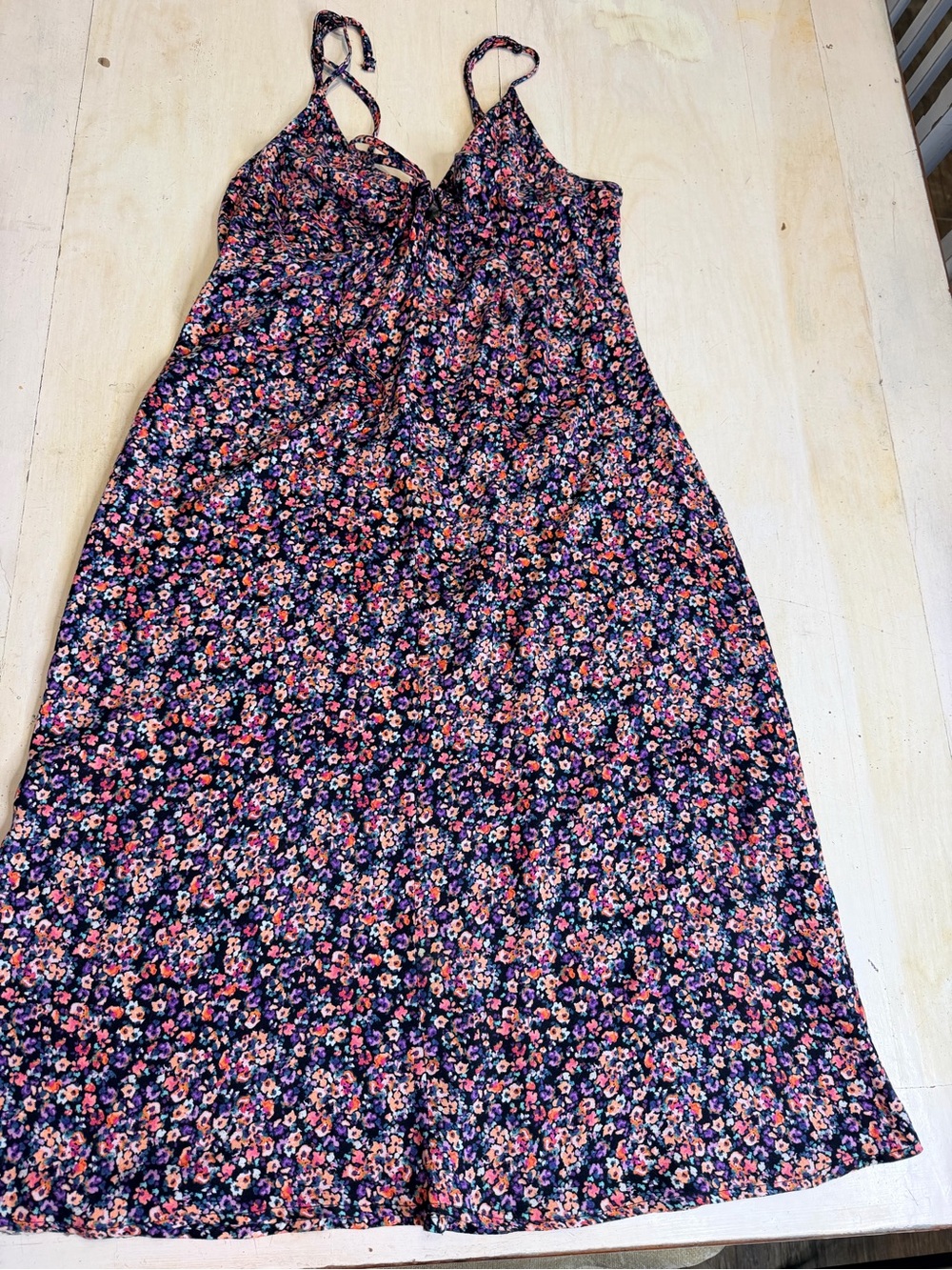 Floral Spaghetti Strap Dress in Navy with Pink & Orange Flowers